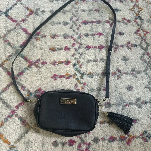 Victoria's Secret Black Leather Crossbody Bag with Tassel - Picture 1 of 5